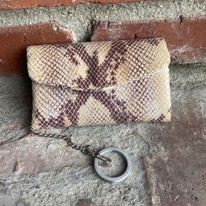 HOBO Beige and Brown Snake-Print Keychain Wallet